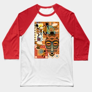 African Masks and Tribal Elements Decorative Pattern Baseball T-Shirt